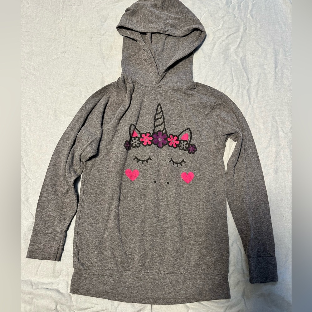 Gray Unicorn Hoodie Tunic Length for Kids